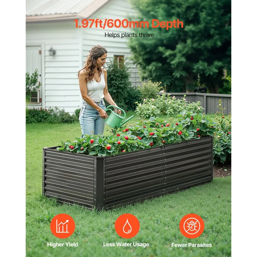 

Metal Raised Garden Bed 6x3x2ft Outdoor Galvanized Planter Box Dark Gray