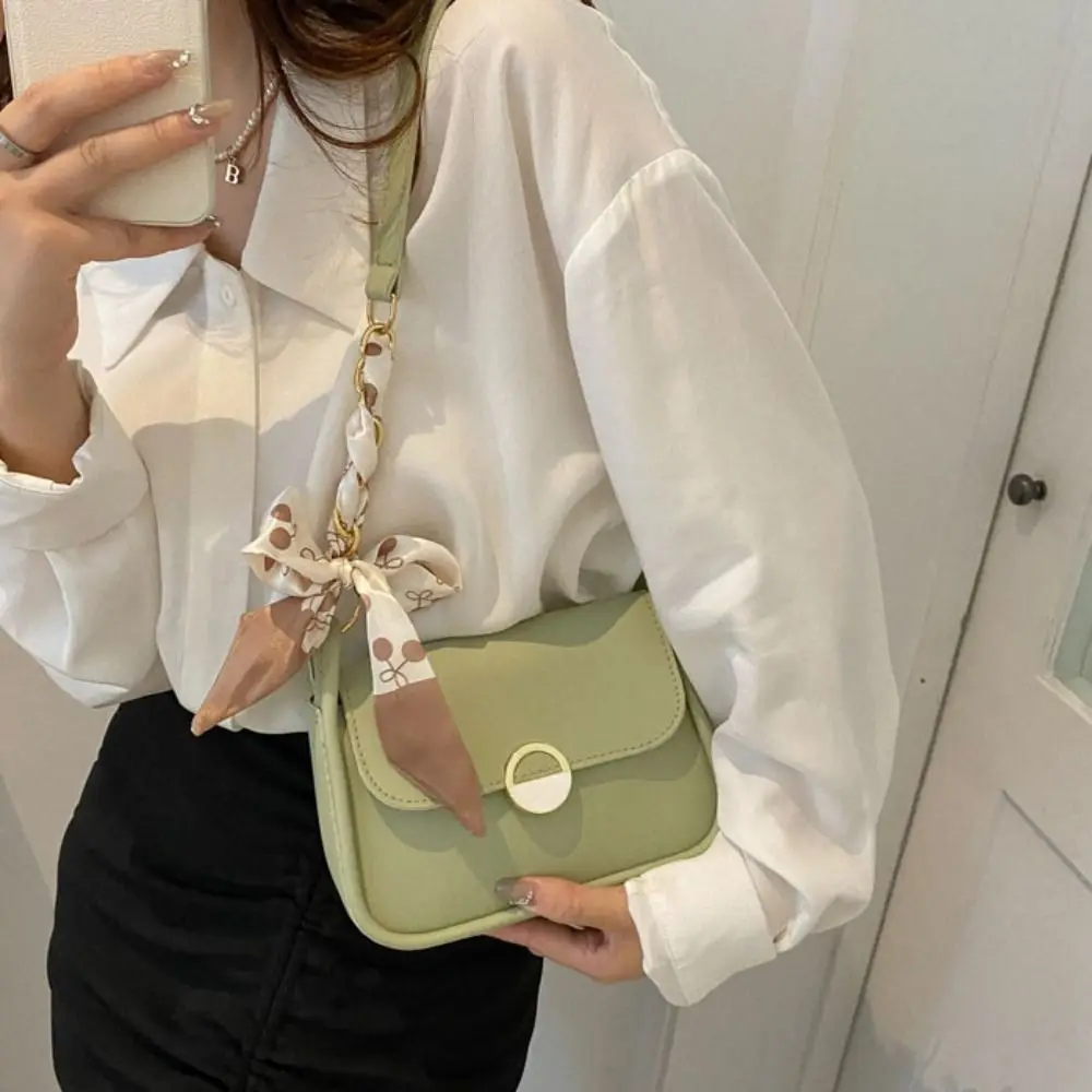 PU Leather Shoulder Bag with Ribbon Carrying Small Square Bag Minimalist Lightweight Chain Crossbody Bag Girls Birthday Gifts