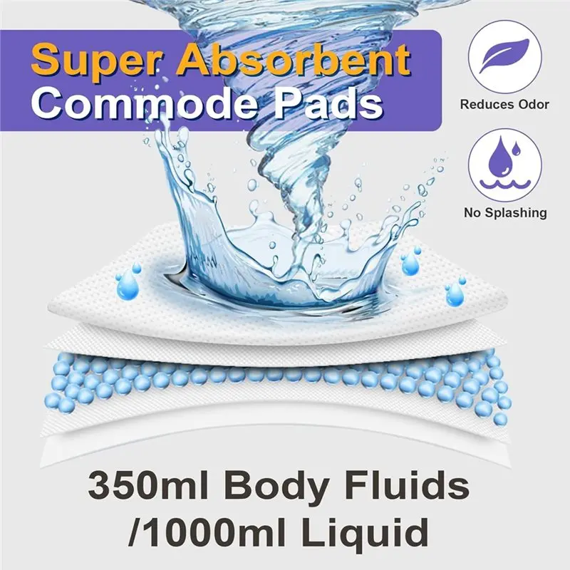 AB33-200 Commode Absorbent Pads For Bedside Commode Liners, Disposable Commode Liners Pads With Absorbent Gel