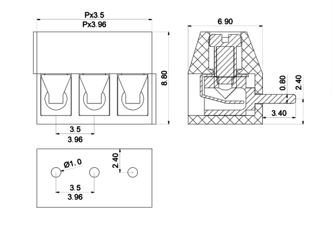 50 قطعة KF350R 3.5 2P 3P PCB كتل طرفية لولبية عالمية DG350R 3.5 مللي متر 2P 3P يمكن خياطةها