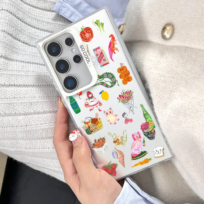 

For Samsung Galaxy S24 S23 Ultra Plus FE S25 S22 Ultra Plus S21 FE Laser Phone Case Summer Elements Wine Fruit juice Cover Funda
