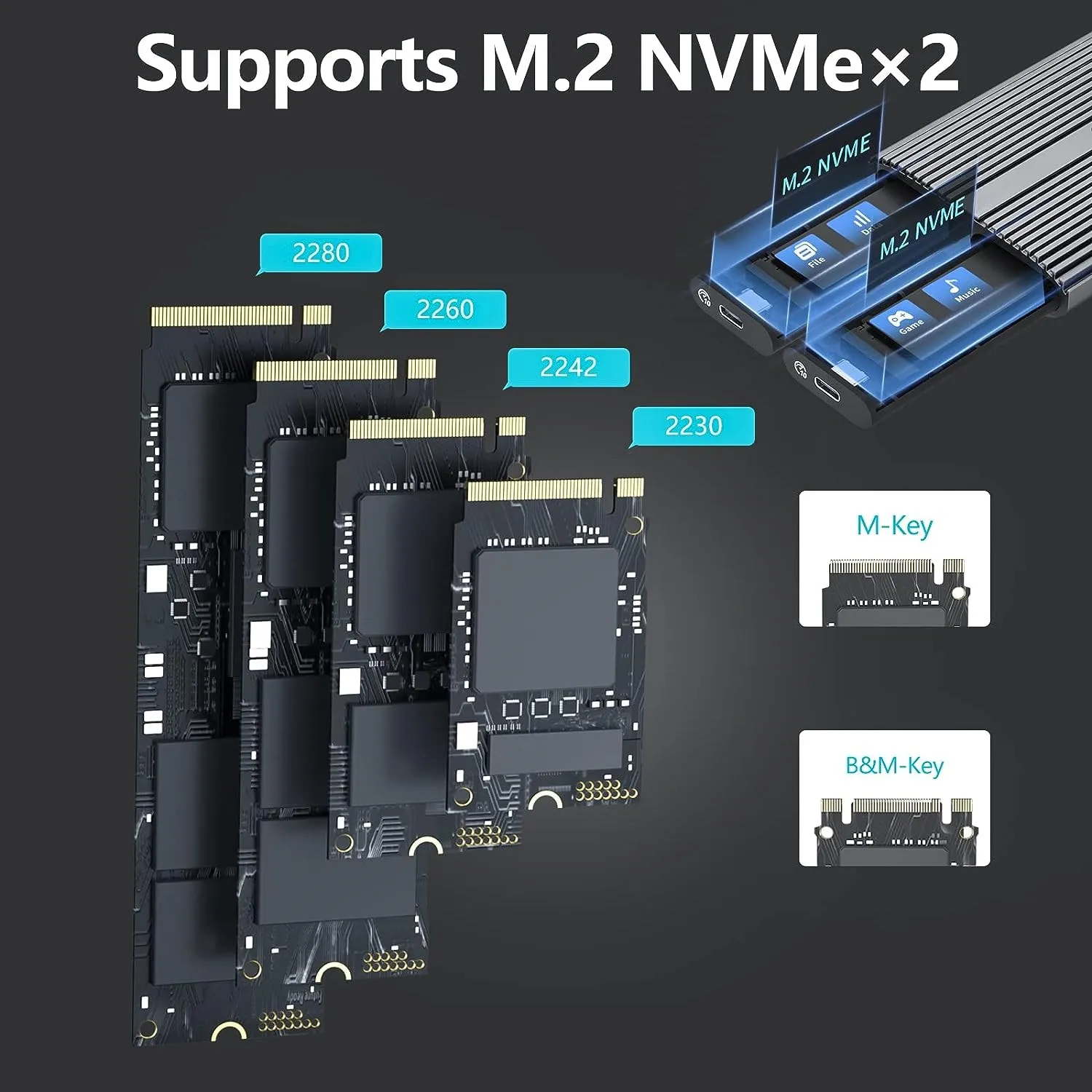 Imagem -05 - Phixero-ssd Gabinete de Disco Rígido para pc Laptop Suporte a Case Nvme m2 Dual Bay M.2 Nvme Ssd 10gbps Ferramenta Gratuita