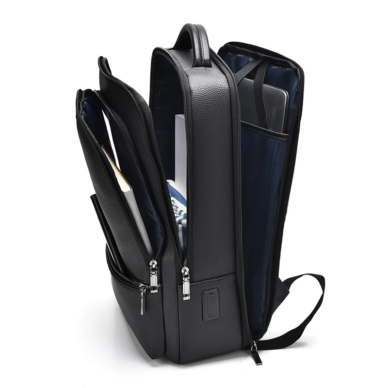 Men's Fashion Backpack PU Leather Business USB Charging Executive Briefcase Knapsack Travel Laptop Office Casual Back Pack Bag