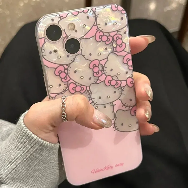 Sanrio Hello Kitty IPhone Mobile Phone Case Cute Cartoon Pink IPhone 7 8 Plus 15 14 12 13 11 Pro Max Anime Cases Christmas Gifts