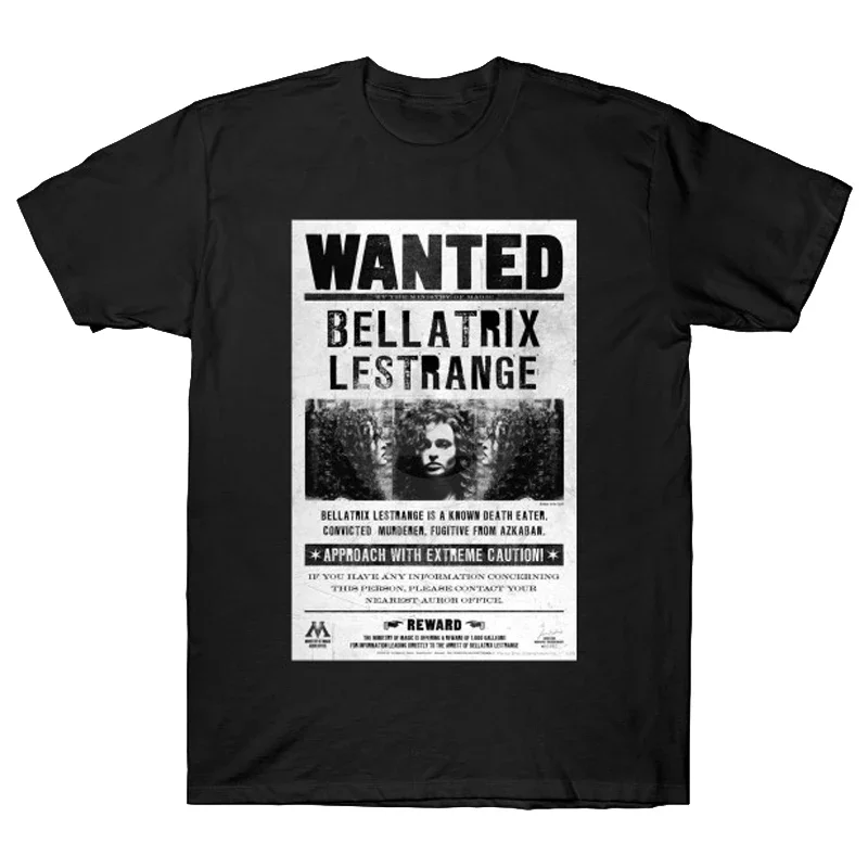 Bellatrix LeStrange Wanted Poster T-shirt Fashion Funny High-Quality Printing Casual Hip Hop Streetwear Tee Shirts