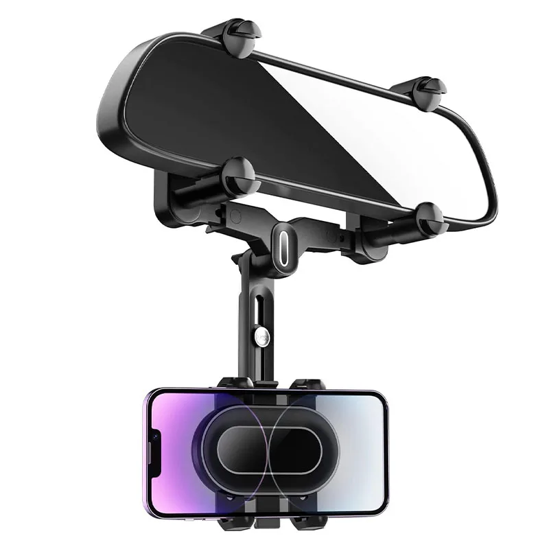 Rearview Mirror Phone Holder for Car 360° Rotating Rear View Mount with Adjustable Arm Length for iPhone Samsung All Smartphones