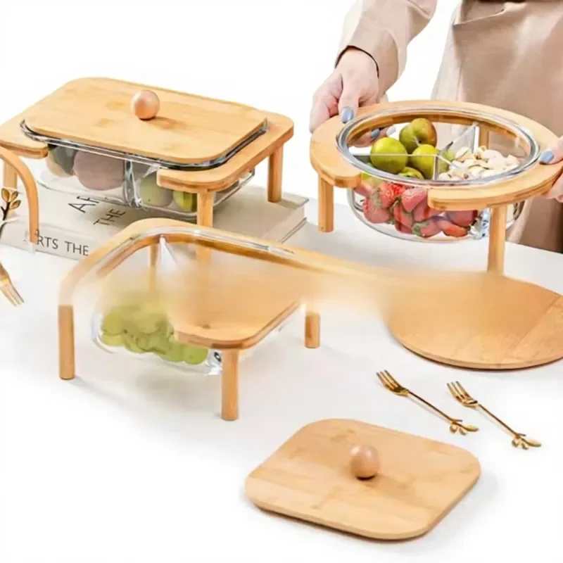 Creative Wooden Living Room Coffee Table Tray with Compartment and Cover Modern Minimalist Design for Snacks Dried Fruit
