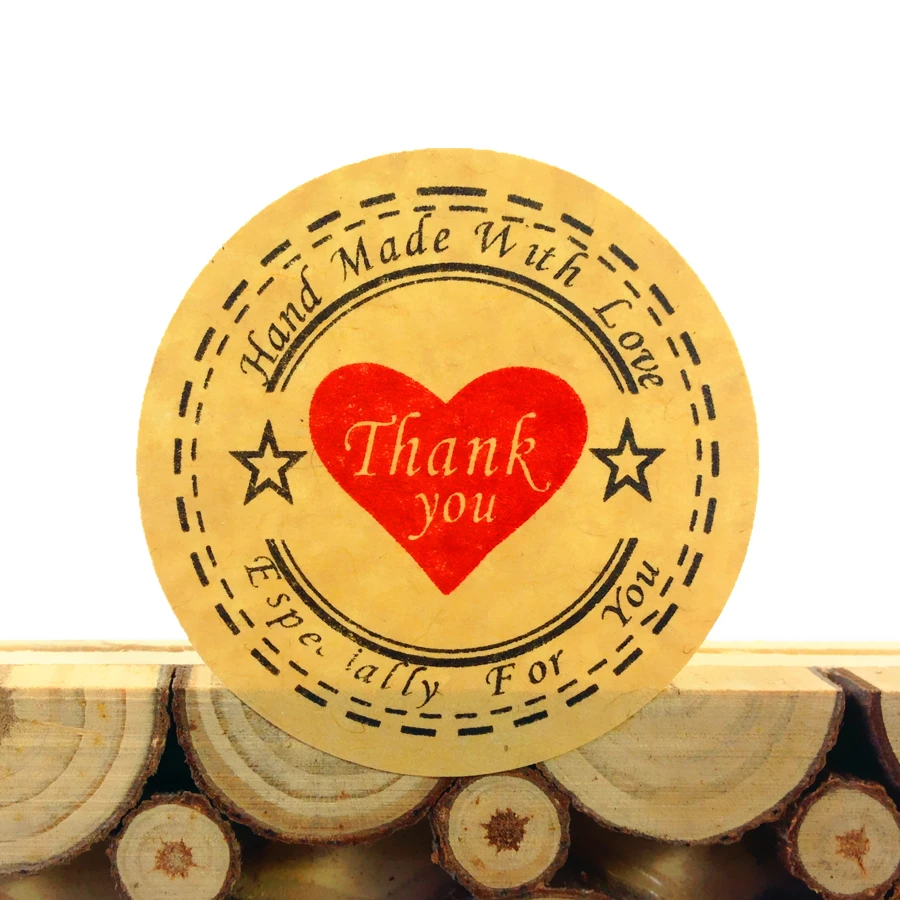100 Pcs/lot Kraft Red Heart Star Thank You Seal Stickers Journal Vintage Sealing Stickers Kawaii Stickers