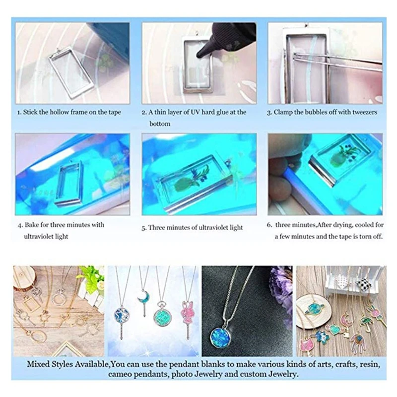 60 Pcs UV Epoxy Hollow Frames Resin Craft Bezels Pendants for Necklaces Earrings Jewelry Making Supplies N58F