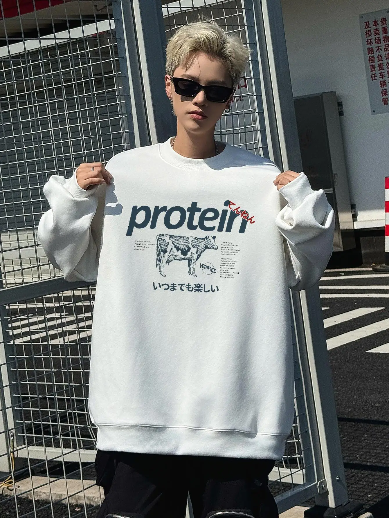 High Quality Pullover For Man Japanese Style Protein Graphic Y2k Sweatshirts Autumn Male Oversize Hoodies Harajuku Drop Shoulder