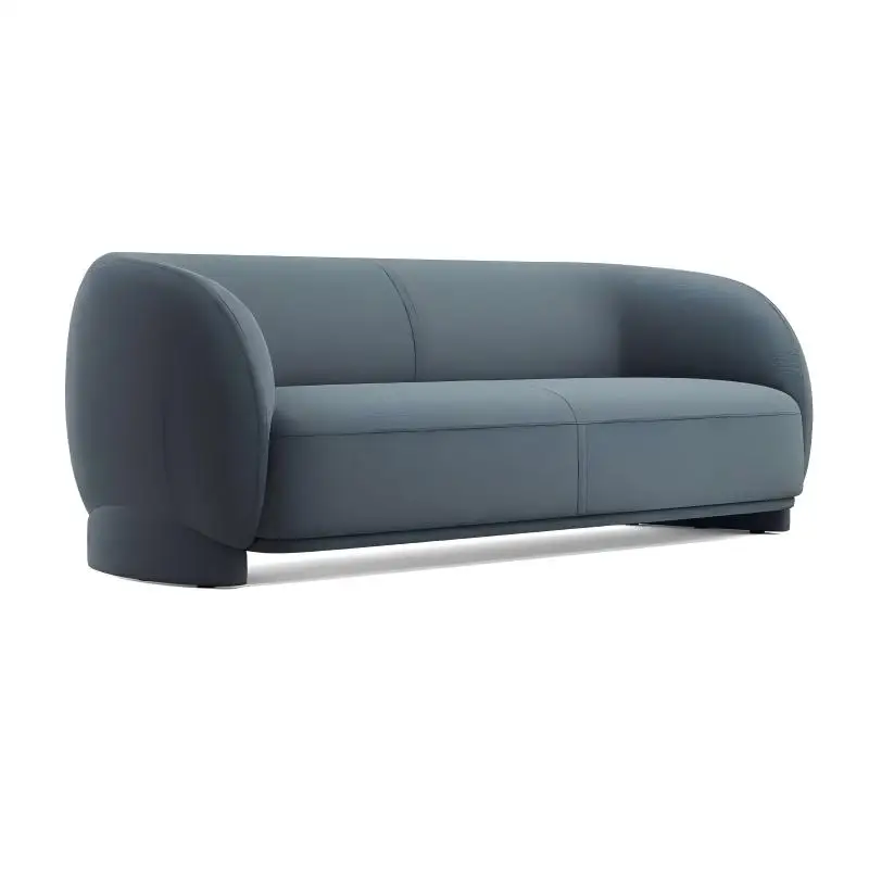Modern comfortable rounded teddy flannel sofa wooden legs fixed armrests apartment home office living room