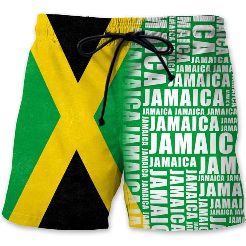 Jamaica Lion Emblem Graphic Beach Shorts For Men 3D Print Jamaican Flag Pattern Hawaii Ice Shorts Summer Mens Swim Trunks