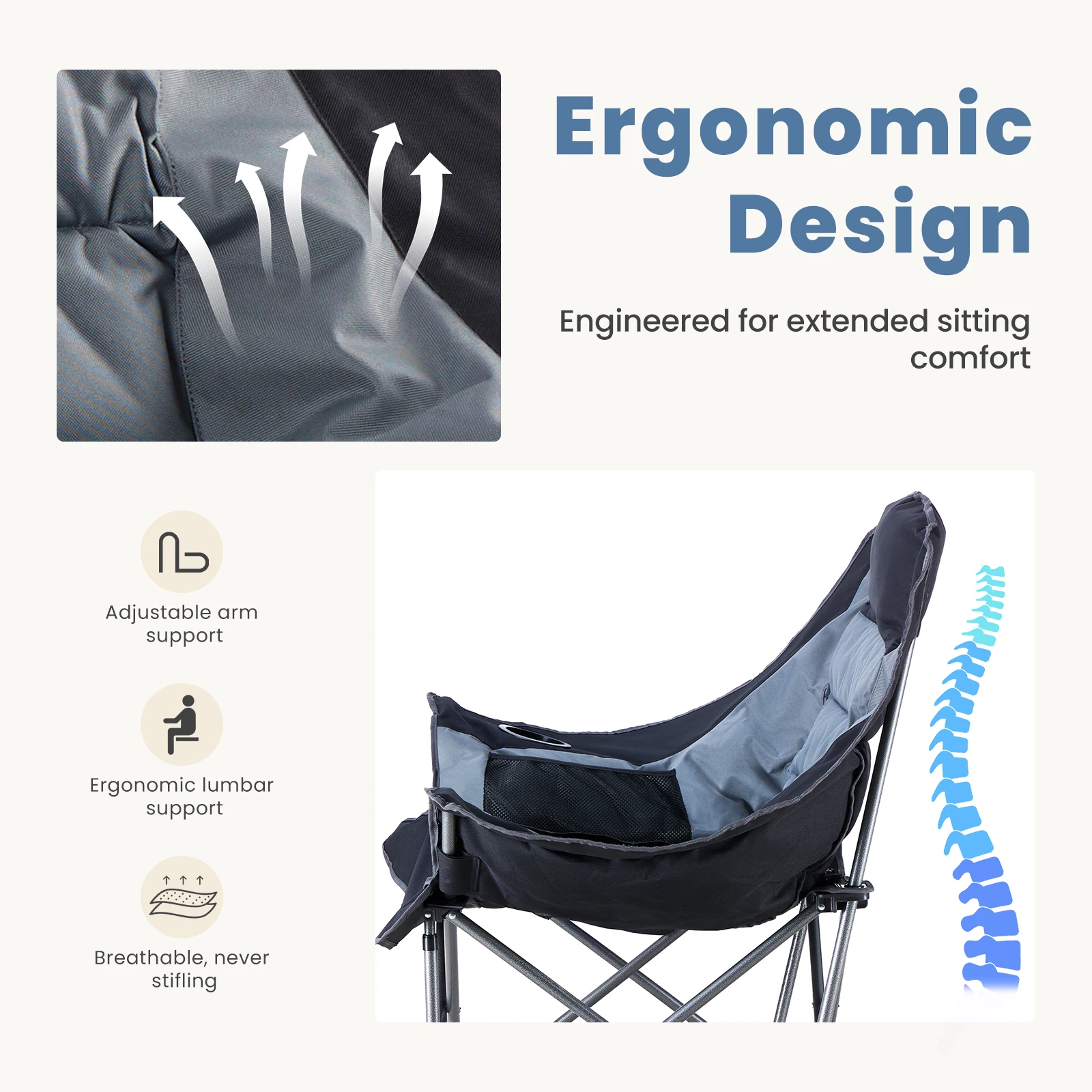 JHK 450lbs Oversized Camping Chair Folding Chair with Cup Holder Padded Armrests Sturdy Steel Frame Outdoor Picnic Chair image 4