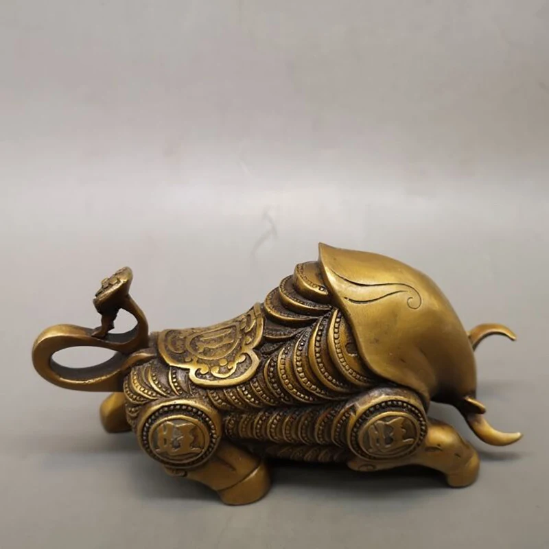 Antique Collectible Figurine - Symbolizing Strength and Vitality - Home Living Room Decoration - Brass Zodiac Cow Orna