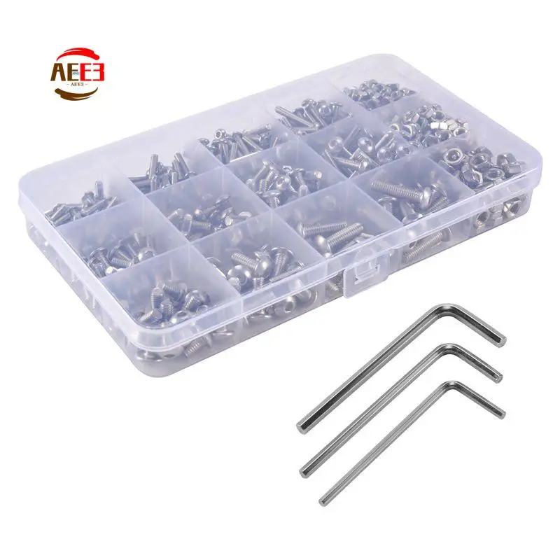AEE3-Screw And Nut Kit,Machine Screw And Nut Kit, 500 Pcs M3 M4 M5 Stainless Steel Button Head Hex Socket Head Cap Bolts Screws