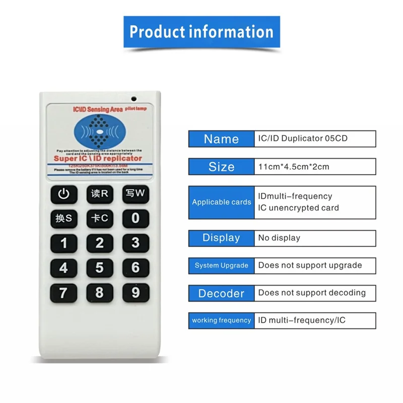 

CEA RFID Copier RFID Duplicator 13.56MHZ 125KHZ 250KHZ 375KHZ 500KHZ HID 08CD Foraccess Card Elevator Card