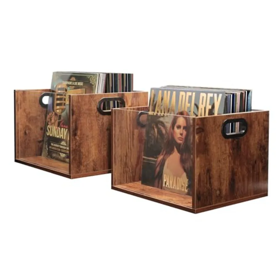 

Vinyl Record Storage Crate Holds up To 60 LPs Album Visible Storage Box with Acrylic Front Handle Wooden Multi-Purpose Organize