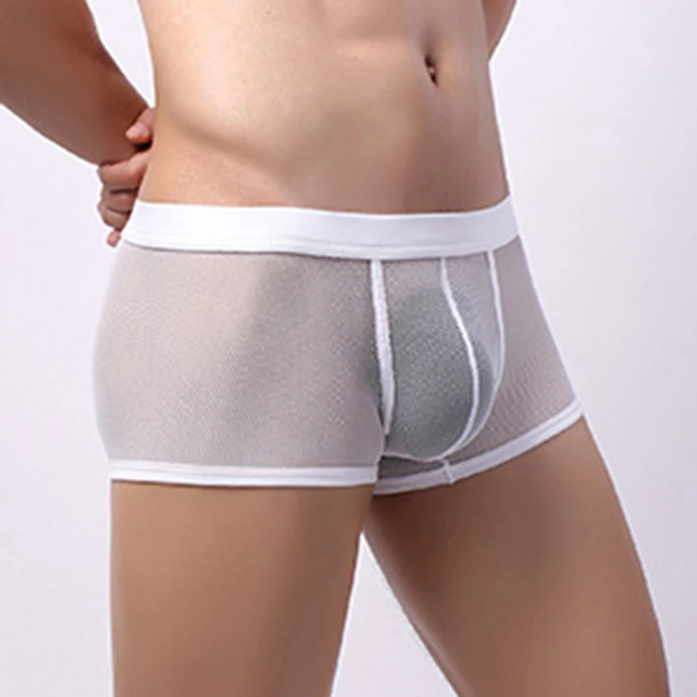 Men Sexy Mesh Underpants Ultrathin Seamless Panties Middle-Waist Boxers Briefs Male Transparent Lingerie See Through Underwear