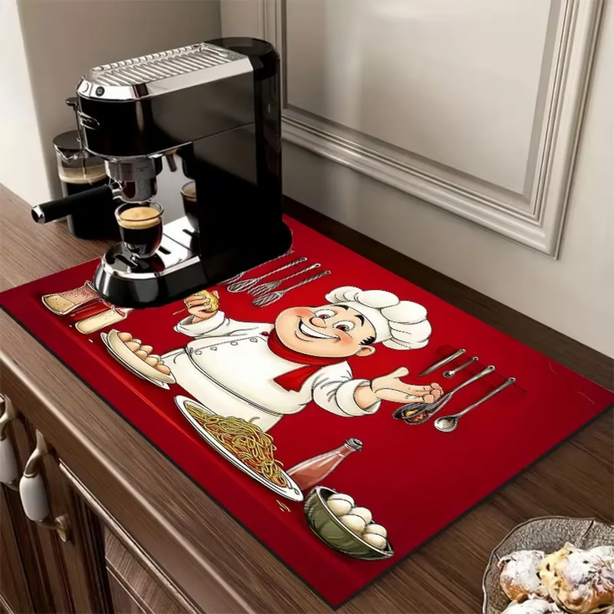 Square Kitchen Dish Mat Rubber Bottom Non Slip Water Absorbent Drying Pad for Coffee Bar