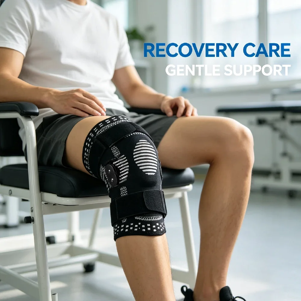 1Pcs 360 Compression Hinged Knee Brace, Side Stabilizers Adjustable Straps for Running Basketball Cycling Fitness Sports