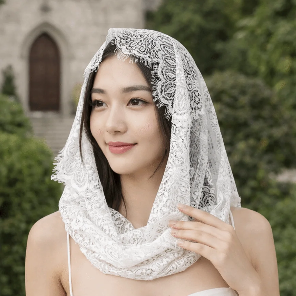 

Простая черная кружевная вуаль в испанском стиле, белая мантилья для невесты, католическое головное украшение, головной убор