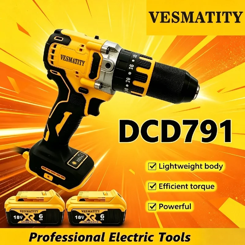 DCD791 13mm Brushless Impact Electric Drill Cordless Screwdriver Multifunctional Rechargeable Power Tool for Battery Pro Max