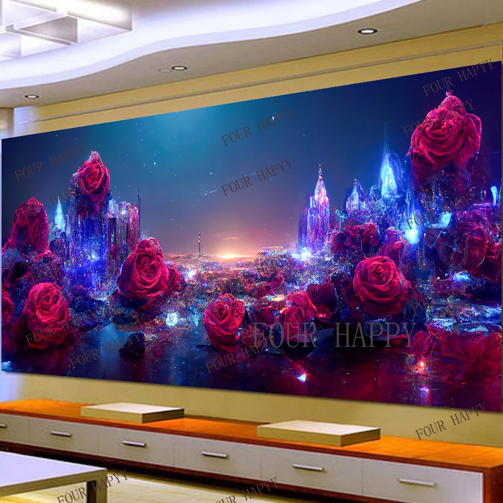 5D DIY Large Diamond Painting Cross Night Rose Landscape Wall Art, Full Round Drill, Embroidery Home Decor