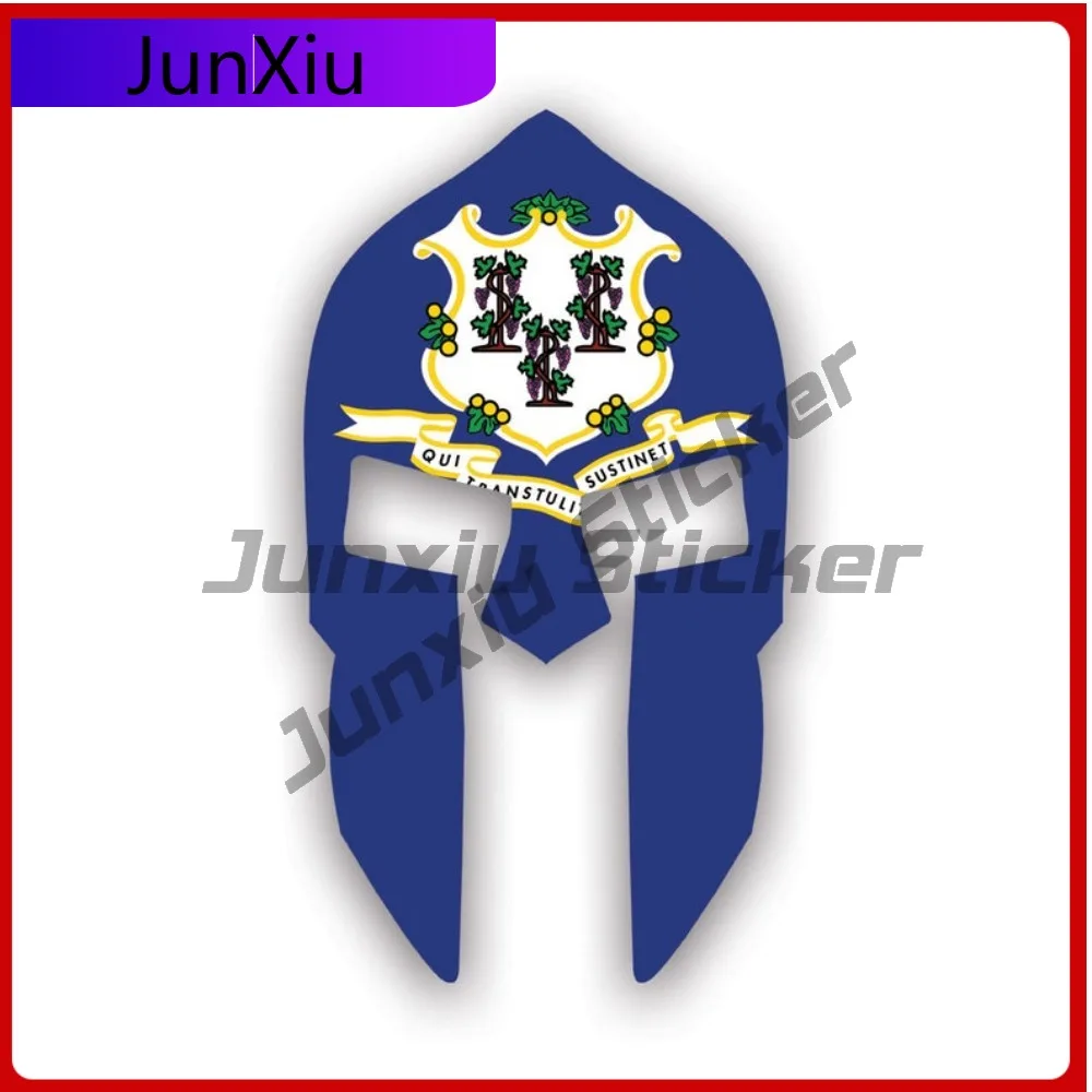 Connecticut Flag Spartan Helmet Stickerwaterproof Outdoor Anime Car Waterproof Vinyl Decal For Air Conditioners Decor Fun High