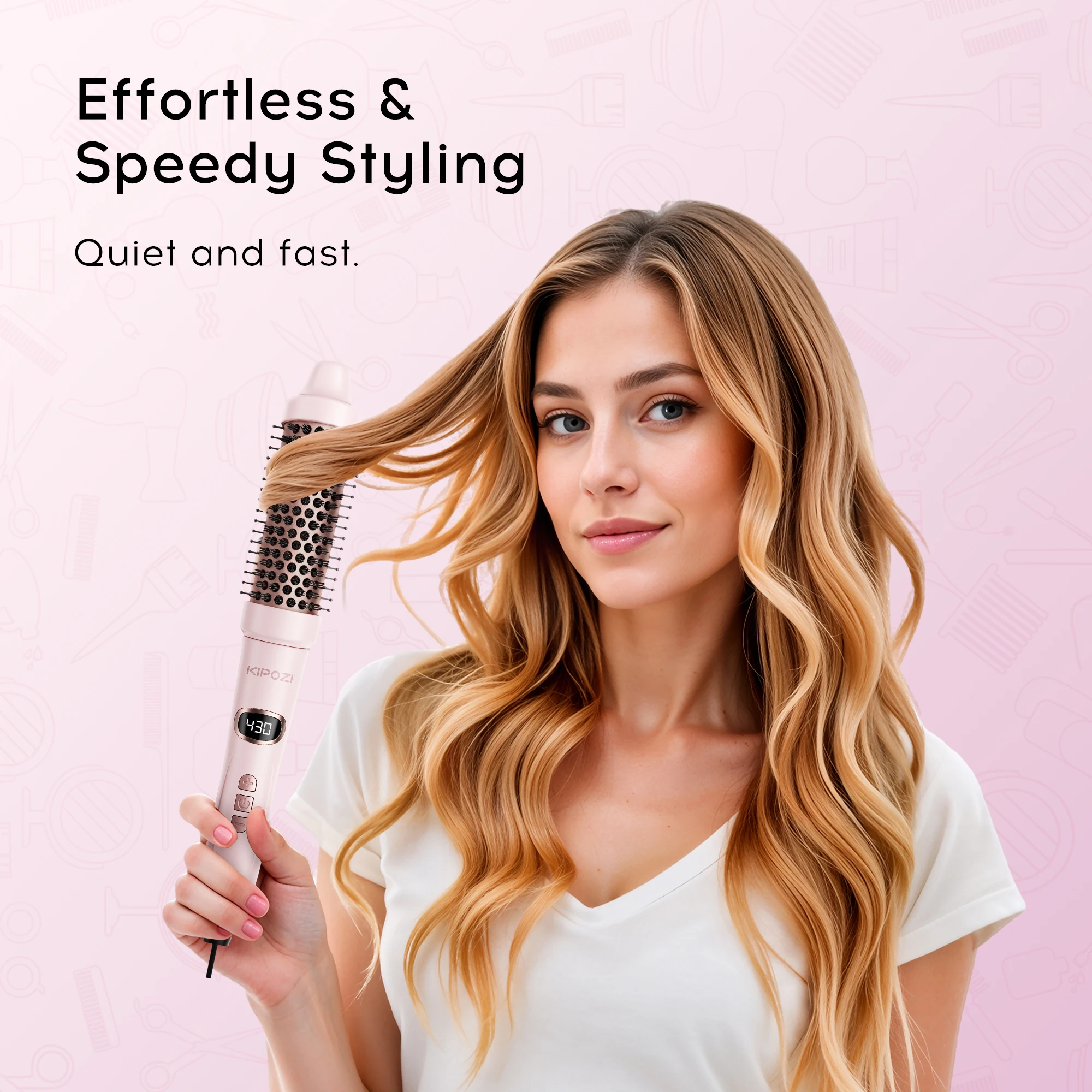 KIPOZI الوردي ساكورا التورمالين السيراميك مجفف الشعر 1.5 بوصة فرشاة مستديرة تفجير دفعة الجهد المزدوج 5 إعدادات درجة الحرارة أقل السد