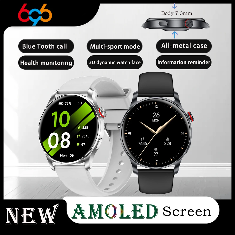 

Smart Watches Women 3D Dynamic AMOLED Screen Blue Tooth Call Smartwatch Heart Rate Monitor Sports Lady Watch Men All-metal Case