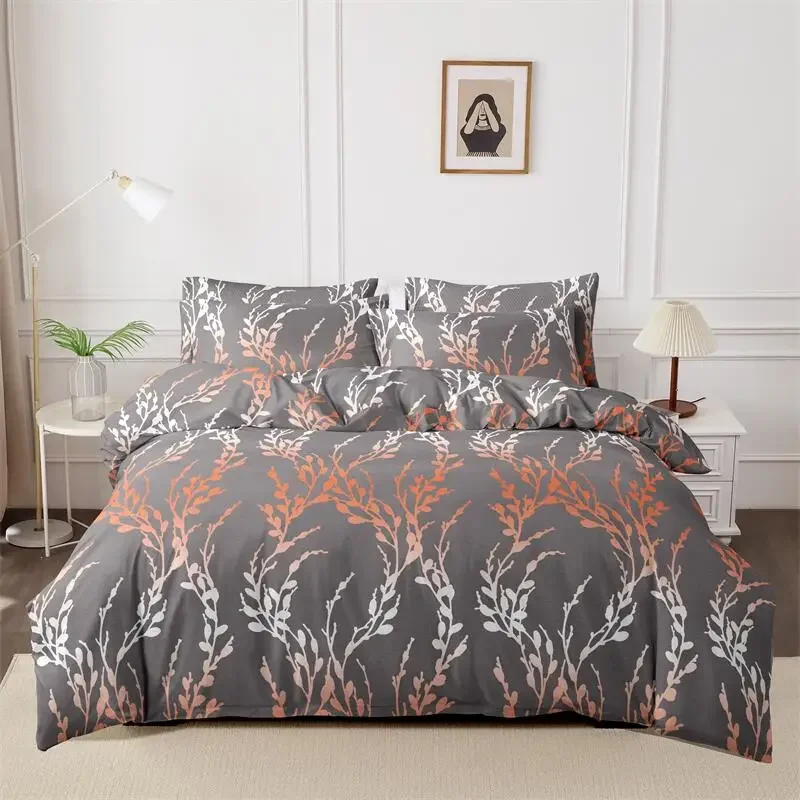 Kuup 4pcs New Printed sanding Home Bedding Set Simple Fresh Comfortable Duvet Cover Set with Sheet Comforter Covers Pillowcases