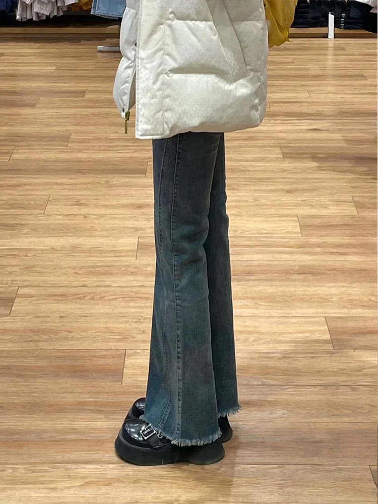 High Waist Slimming Straight Leg Bell Bottom Jeans Women's Casual Cotton Stretch Denim Spring Autumn New Style plus Size
