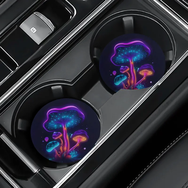 2pcs/set Fluorescent Mushroom Car Coasters, 2.75