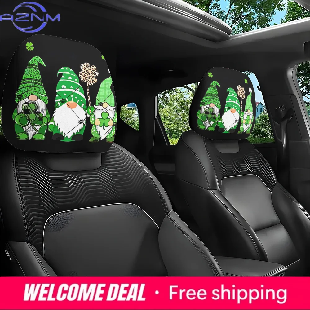 2 Fundas para Reposacabezas de Coche con Estampado de Tréboles y Duendes Verdes del Día de San Patricio, de Poliéster No Tejido, Perfectas para Decoración de Coches en Diversas Ocasiones