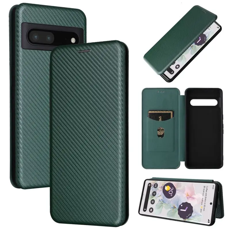 Carbon Fiber Magnetic Close Leather Flip Cover Case for Google Pixel 9 8 7 6 Pro 7A 6A 5A 3A 5 4 3 XL Shell Wallet Card Holder