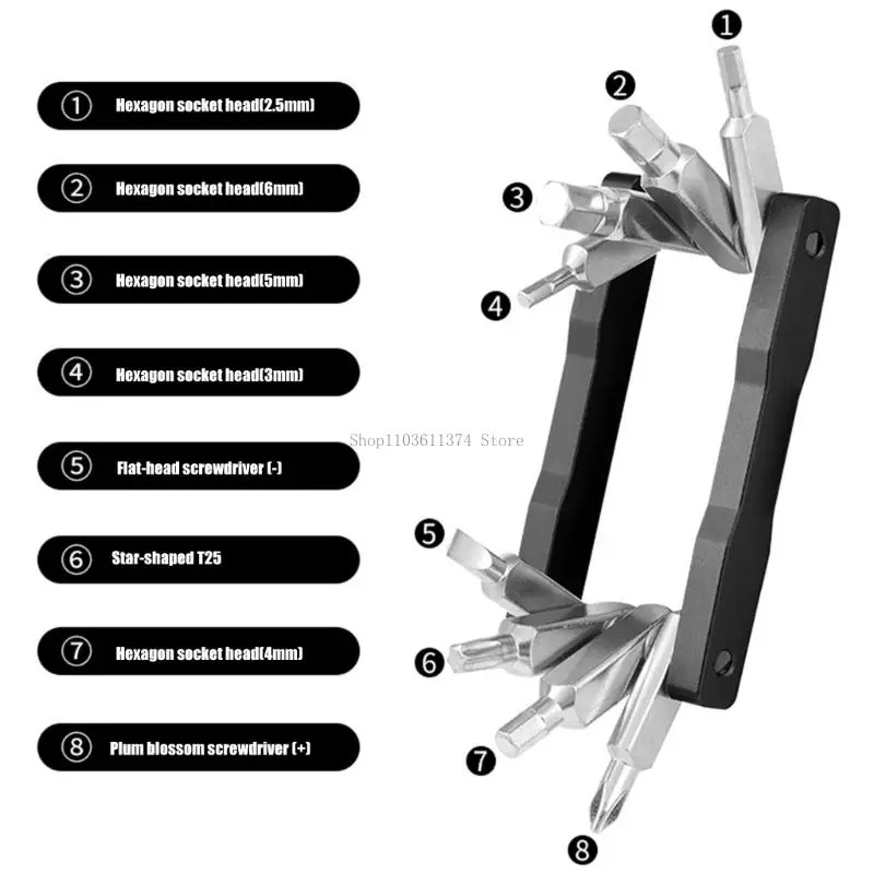  Portable Bike Repair Wrench 8 Function Cycling Repair Tool Hexagonal Spoke Wrench Space Saving Bicycles Repair Tool