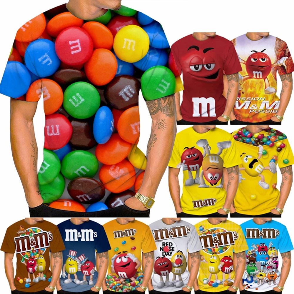 M&m's Chocolate Beans 3D Printed T-shirts Fashion Casual Round Neck Pullover Men and Women Cute and Funny Short-sleeved T-shirt