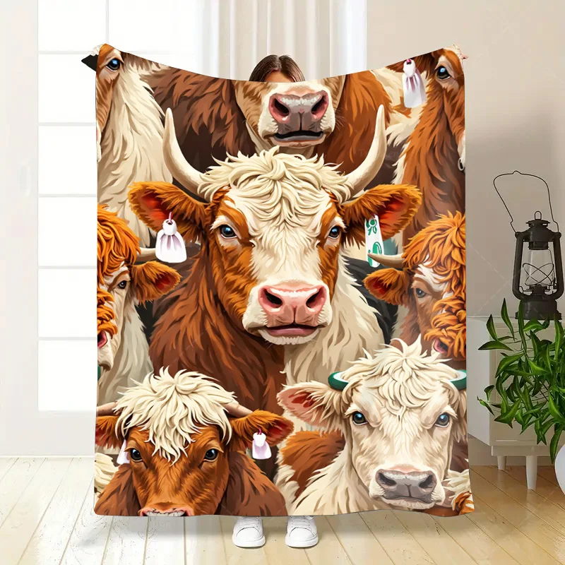 1 قطعة بطانية الفانيلا مريحة المرتفعات البقرة طباعة بطانية لديكور نمط المزرعة #5