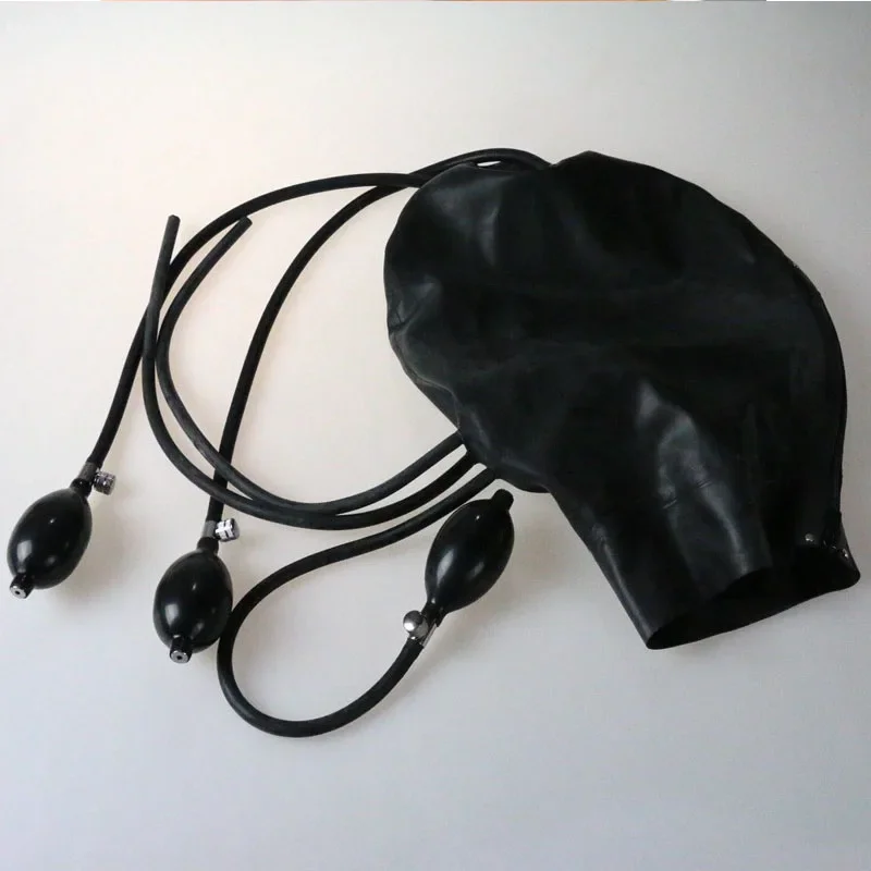 라텍스 후드 섹시한 페티쉬 블랙 고무 마스크, 공기 주입식 백 지퍼 코스프레 할로윈 의상, 맞춤 제작