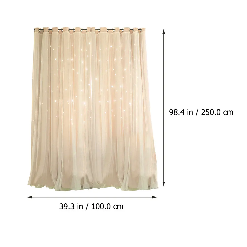 1Pcs Double Layer Hollow Star Blackout Curtain Beige Window Drapes Bedroom Window Decor Light Blocking Sunshade