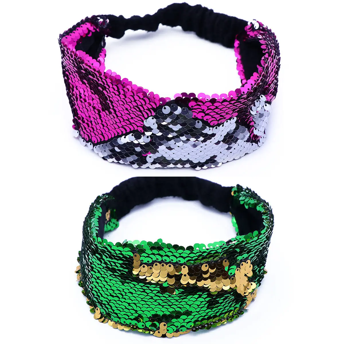 Sequin Hairband Dual Side Reversible Mermaid Design Rose Red Padded Band Party Performance Headband