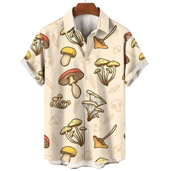 Fashion 3D Mushroom Print Shirts For Men Clothing Funny Animal Dog Graphic Short Sleeve Hawaiian Beach Shirts Vacation Y2k Shirt