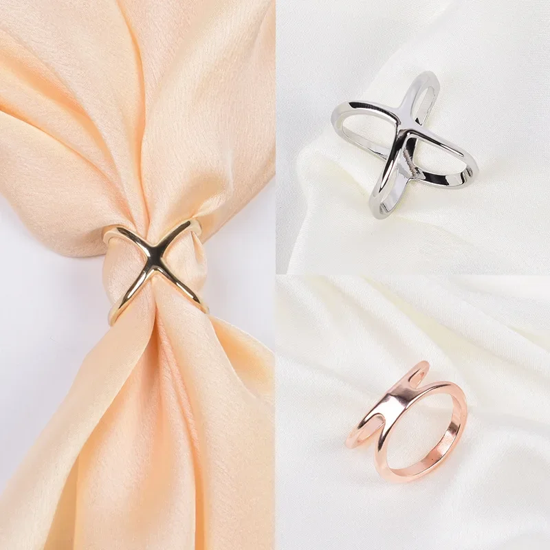 3pcs Creative Mi Wangxing Gold-plated Scarf Buckle Multi-purpose Cross Hollow Glossy Scarf Square Shawl Decorative Buckle image 3
