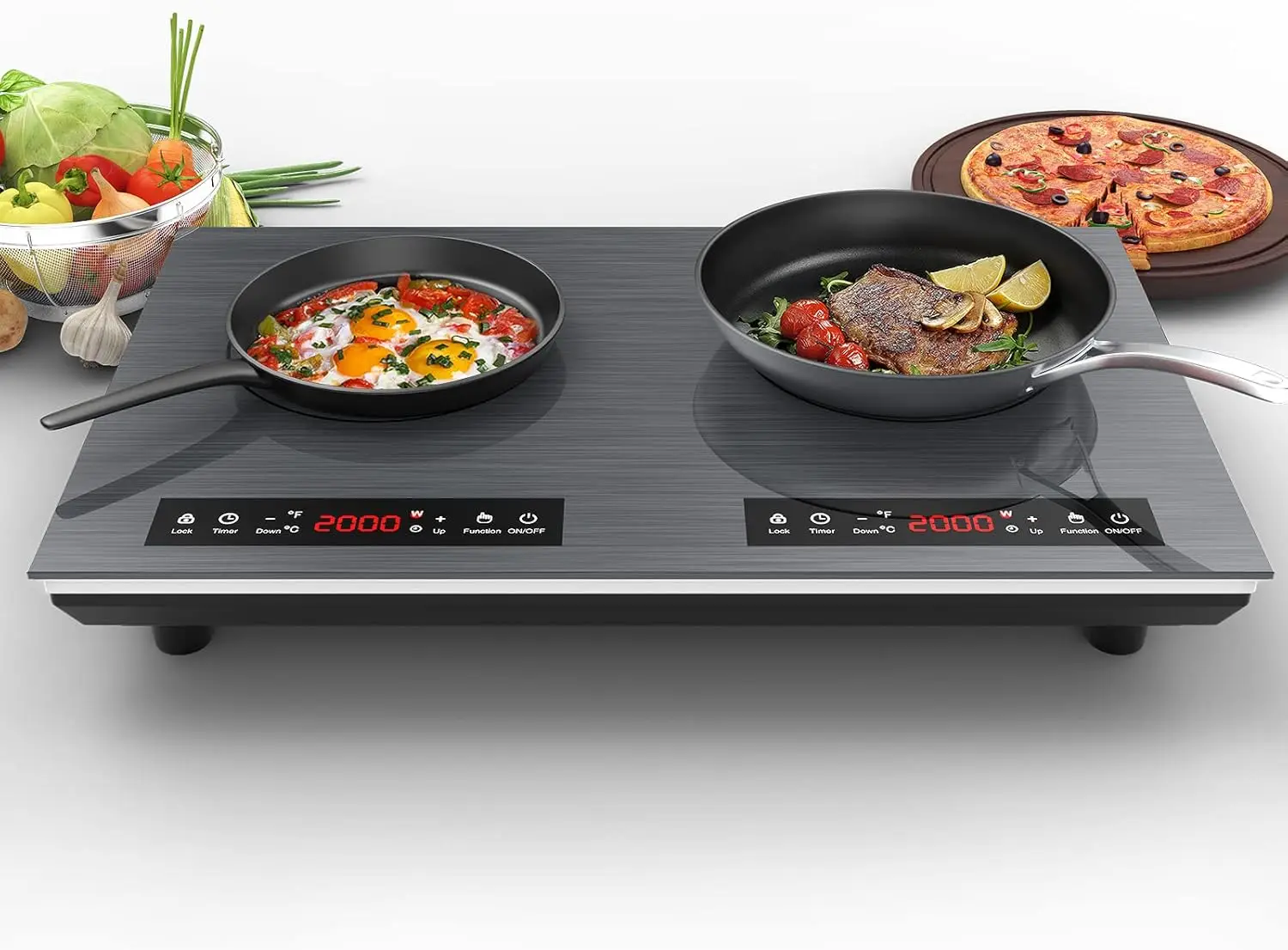 Double Induction Cooktop,24 inch4000WElectric cooktop with hot plate,induction stove top with LED Touch Screen 9 Levels Settings