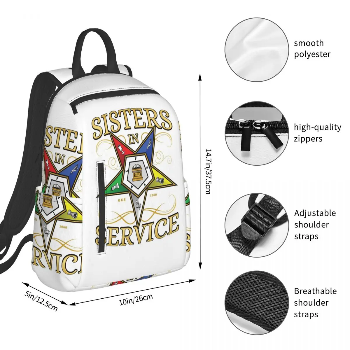 OES Emblem Order Of The Eastern Star Backpack Student BookBag Kids School Bag Computer Shoulder Bags Men Women