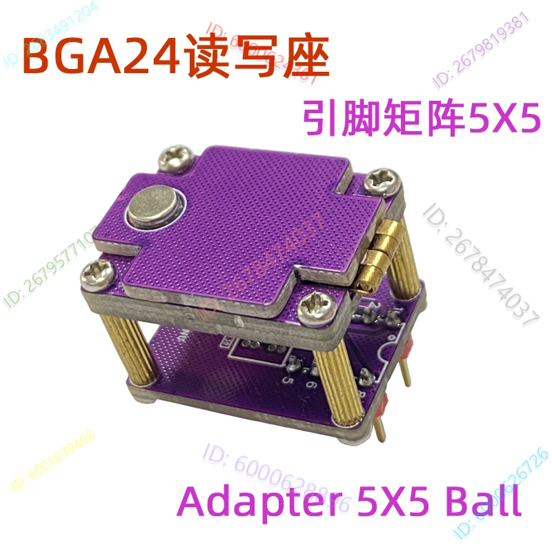 BGA24 Reader and Writer Block, Chip Burning Test Adapter 5X5 Ball Flip Probe IC Block