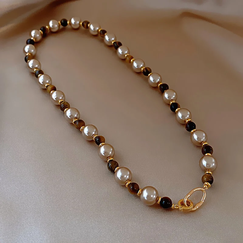 Maillard natürliche Tigerauge-Champagner-Perlen-Perlen-Halskette für 2024, Modeschmuck, Damen-Sexy-Pullover-Kette, Hals-Accessoires – Detail 13