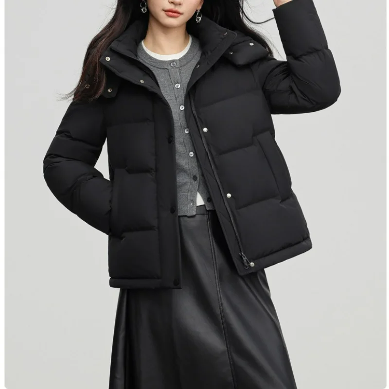 Women Detachable Hooded Down Jackets Winter 2025 New Thickened Warm Cold-proof Bread White Duck Coats Windproof Cuffs Pocket OL