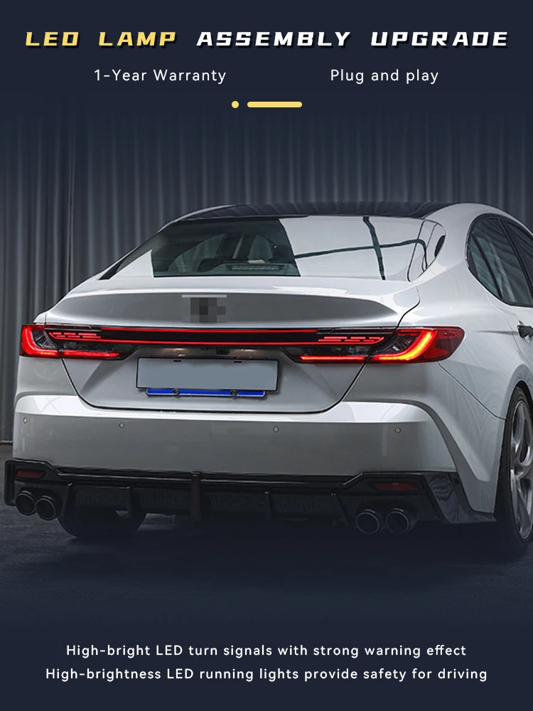 Фото Задние фонари для Toyota Camry 2024-2026: Светодиодные модифицированные задние фонари с ДХО, автомобильные аксессуары, автоматические светодиодные лампы