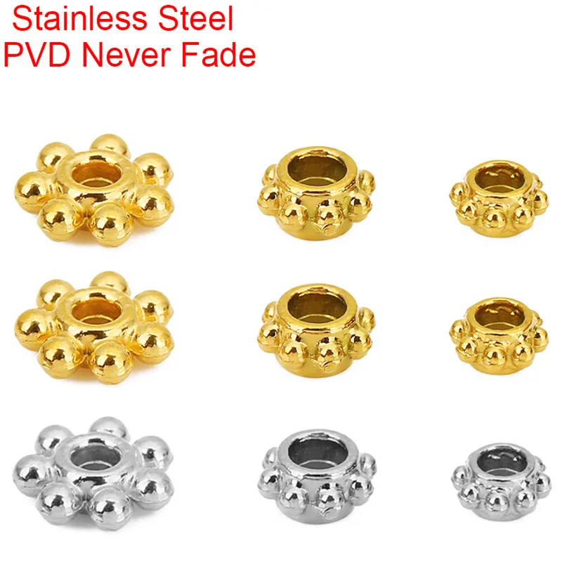 10pcs 5 6 8 mm Stainless Steel Bracelet Beads PVD Never Fade Large Hole Spacer Necklace Beads Diy Jewelry Making Findings
